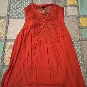 Orange Tank Style Blouse Top with Lace Detail